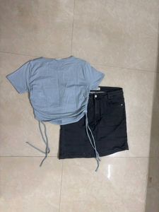 Blue Ruched Crop Top