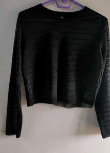 Sheer Black Script Crop Top