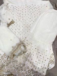 Elegant White Mirror Work Kurta Set