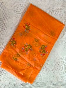 Vibrant Orange Floral Print Dupatta