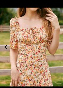 Floral Puff Sleeve Tie Front Dress