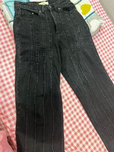 Black Striped Denim Jeans