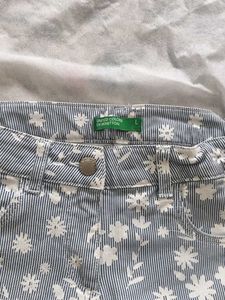 Blue Floral Print Denim