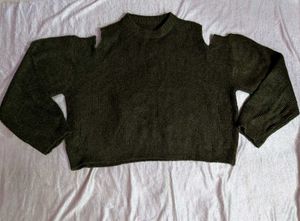 Green Cold Shoulder Knit Sweater