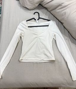 White Long Sleeve V-Neck Top
