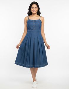 Blue Denim Fit & Flare Dress