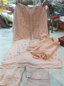 Elegant Peach Kurta Set with Sequins
