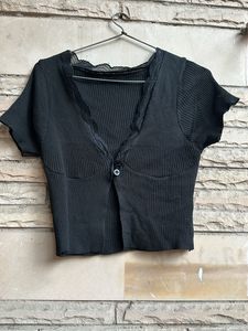 Front Button Ribbed Top