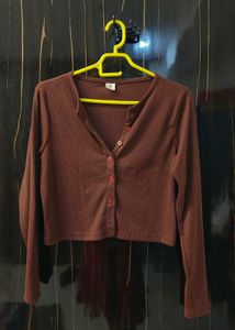 Brown Long Sleeve Crop Top