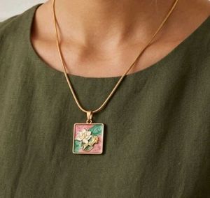 Enamel Floral Pendant Necklace