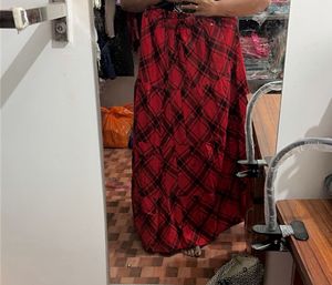 Red &amp; Black Plaid Maxi Skirt