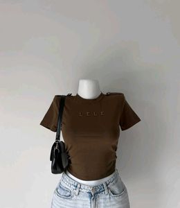 Olive brown "LELE" Embellished T-Shirt