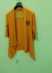 Women's Yellow Kurta with Brooch