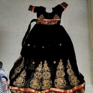 Elegant Black &amp; Gold Embroidered Anarkali Dress