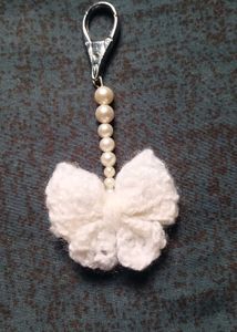 White Crochet Bow pearl bag charms