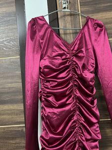 Burgundy Ruched Mini Dress