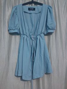 Light Blue Puff Sleeve Midi Dress