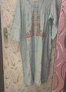 Beautifully Embroidered Light Blue Kurta