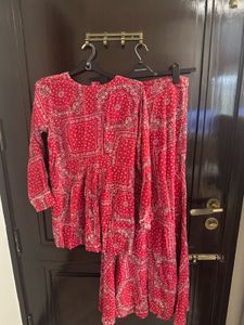 Stylish Red Bandana Print Kurta and Palazzo Set