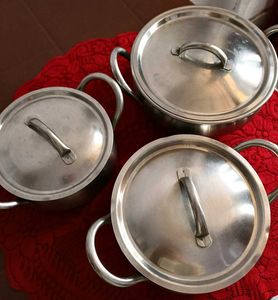 Set of 3 Stainless Steel Pots with lids