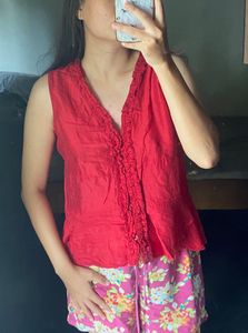 V-Neck Red Sleeveless Top
