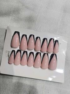 Pink &amp; Black French Tip Press-On Nails