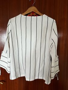 Striped V-Neck Tie Sleeve Top