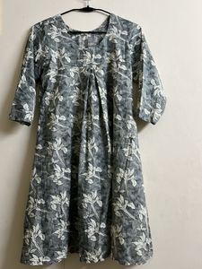 Grey Floral Print Kurta