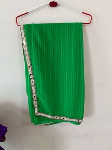 Vibrant Green Striped Saree with Mirror Work
