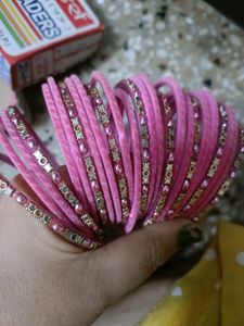 Beautiful Pink Glass Bangles Set In 2'6 Size