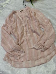 Light Pink Striped V-Neck Tunic