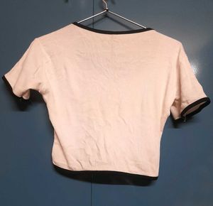 Chanel White Ribbed Crop Top with Black Trim