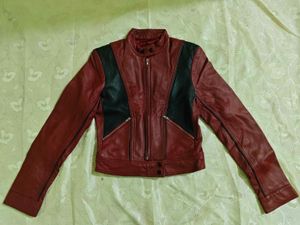 Women's Colourblock Leather Biker Jacket