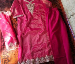 Beautiful orange kurti pant dupatta set