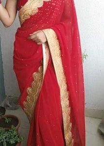 Stunning Red & Gold Embroidered Saree