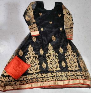 Elegant Black Anarkali Suit with Gold Embroidery