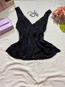 Sparkly Black V-Neck Top