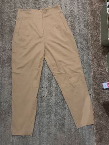 Zara High-Waisted Beige Darted Trousers