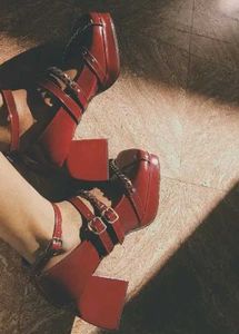 Burgundy Platform Mary Janes Sandel