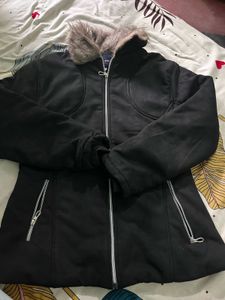 Stylish Black Fur Hooded Jacket