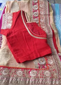 Heavy Cream And Red Color Combination Saree