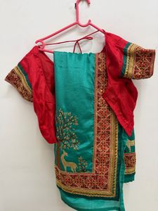 partywear Beautiful Teal Saree with Deer Motif