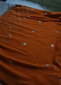 Elegant Orange Sequin Saree