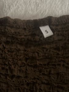 Brown Lace Trimmed Ruched Top