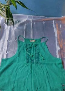 Green Embroidered Tassel Top