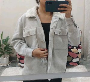 Grey Fleece Jacket with Sherpa Collar