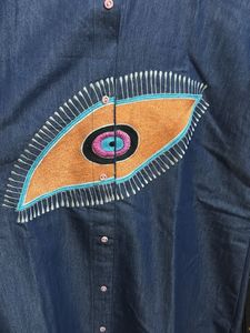 Unique Denim Dress with Eye Motif