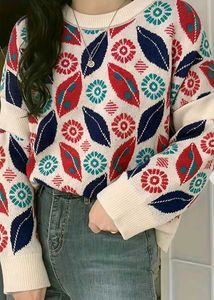 New with tag Korean Cozy Floral Print Knit Sweater