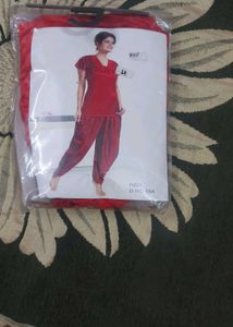 Elegant Red Silk Night Suit Set