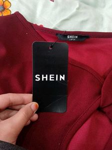 Shein Wine One-Shoulder Detachable Sleeve Mini ❤️